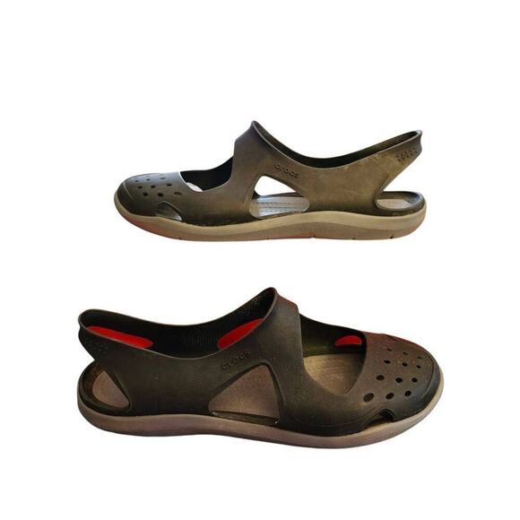 Crocs Swiftwater Wave Mary Jane Black Slip On Sandal shoes Women's Size 9 - Picture 2 of 4